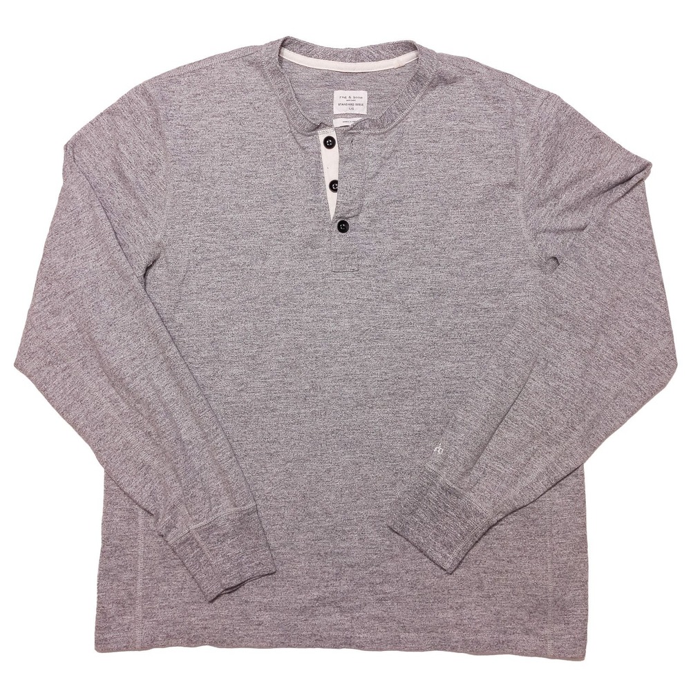 RAG & BONE Long Sleeve Henley Shirt Heather Gray Men's Large L